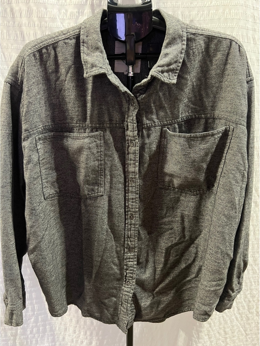 Aerie Washed Black Denim Shacket XL Oversized Boyfriend Shirt Jacket